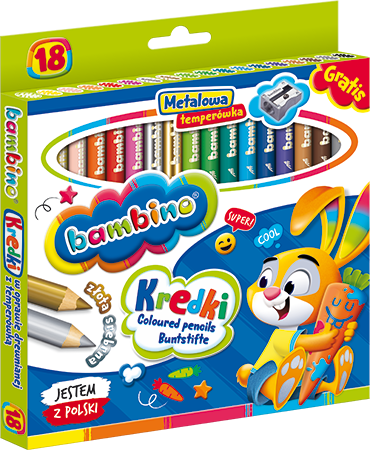 Kredki świecowe BAMBINO w oprawie drewnianej 18kol. temperówka